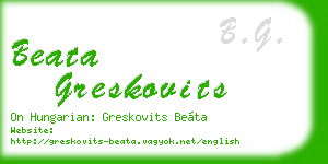 beata greskovits business card